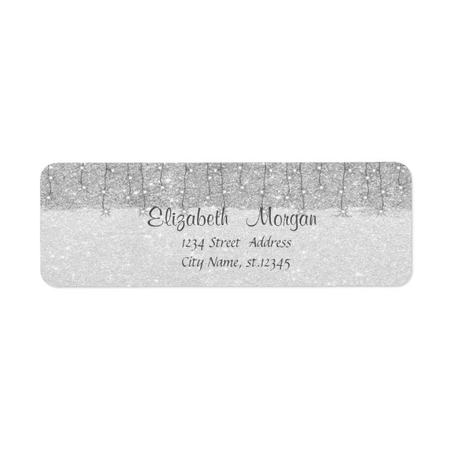 Elegant ,Christmas ,Silver Glittery Return Address Label (Front)