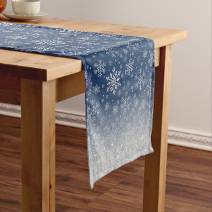 Elegant Christmas Silver Snowflake Pattern   Short Table Runner