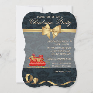Elegant Christmas Sleigh ,Bow,Christmas Party Invitation