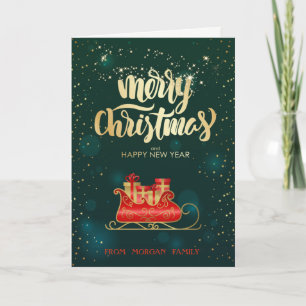 Elegant Christmas Sleigh Green  Holiday Card