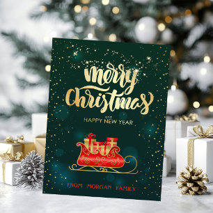 Elegant Christmas Sleigh Green Holiday Card