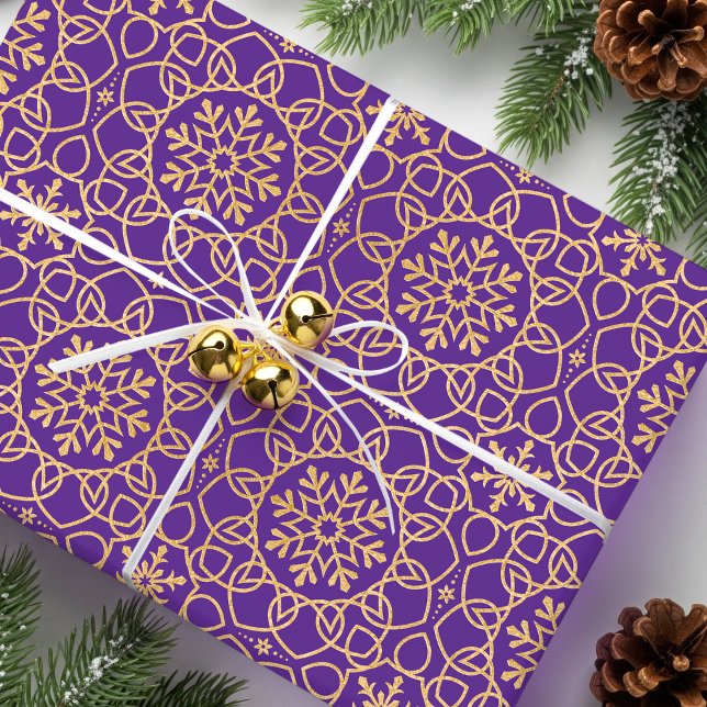 Elegant Christmas Snowflake Faux Gold Purple Wrapping Paper (Creator Uploaded)