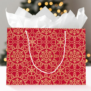 Elegant Christmas Snowflake Faux Gold Red Large Gift Bag