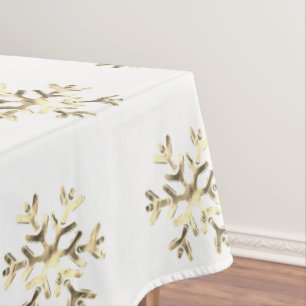 Elegant Christmas Snowflake Pattern Gold and White Tablecloth