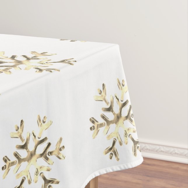 Elegant Christmas Snowflake Pattern Gold and White Tablecloth (In Situ)