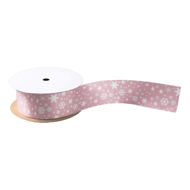 Elegant Christmas snowflake pattern pastel pink Satin Ribbon (Spool)