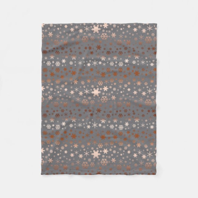 Elegant Christmas snowflake pattern rose gold Fleece Blanket (Front)