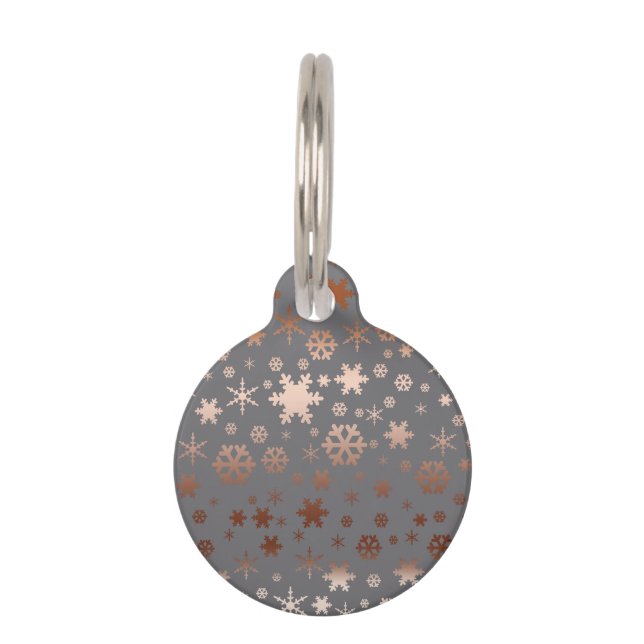 Elegant Christmas snowflake pattern rose gold Pet Tag (Front)
