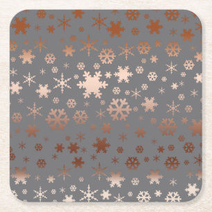 Elegant Christmas snowflake pattern rose gold Square Paper Coaster