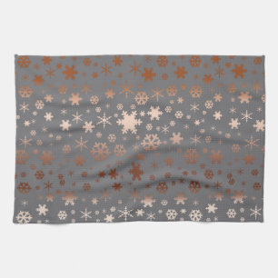 Elegant Christmas snowflake pattern rose gold Tea Towel