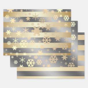 Elegant Christmas snowflake pattern striped     Wrapping Paper Sheet