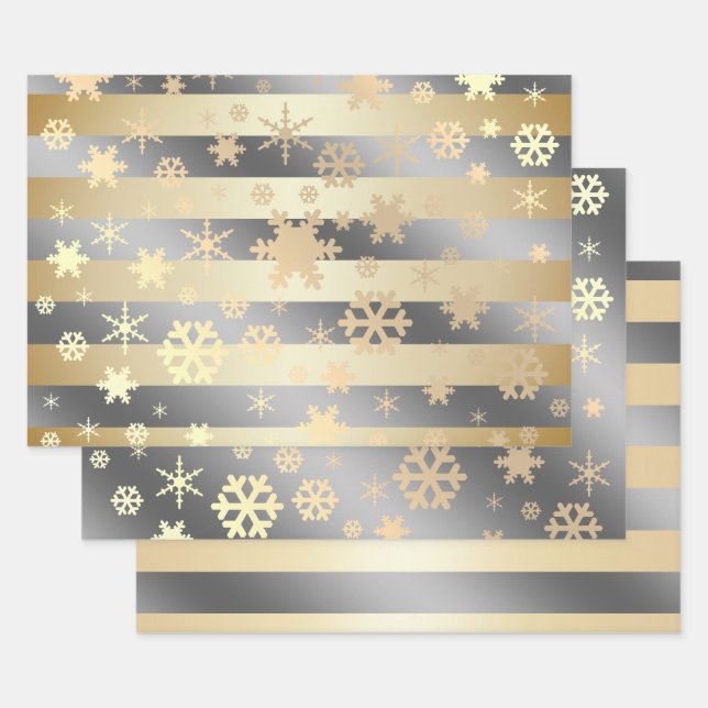 Elegant Christmas snowflake pattern striped     Wrapping Paper Sheet (Set)