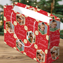 Elegant Christmas Snowflake Photo Collage Red