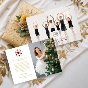 Elegant Christmas Snowflake Red & Gold 2 Photos Holiday Card