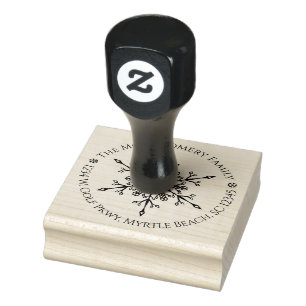 Elegant Christmas Snowflake Round Name and Address Rubber Stamp