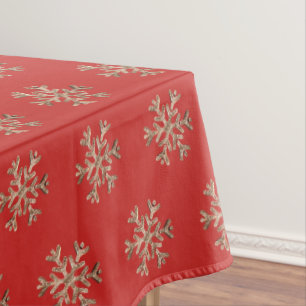 Elegant Christmas Snowflakes Red and Gold Chic Tablecloth