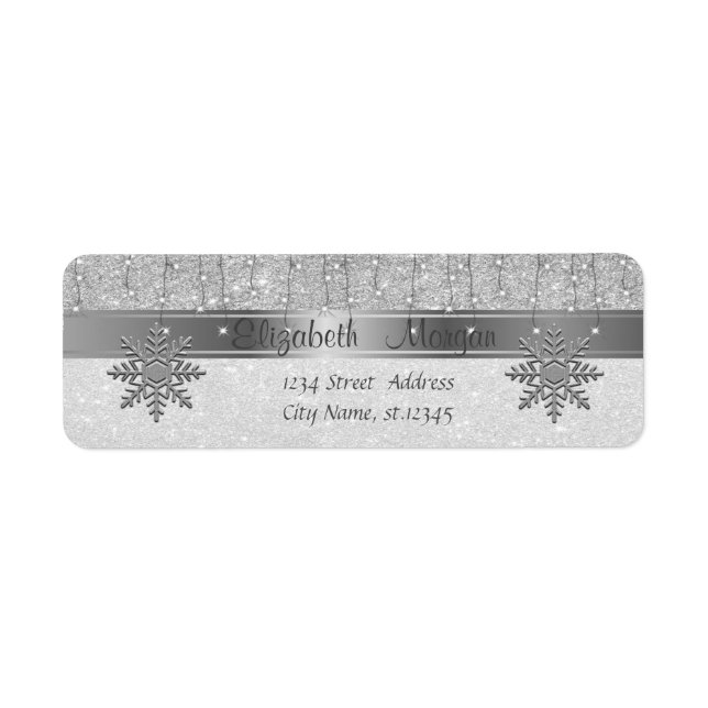 Elegant ,Christmas,Snowflakes  Silver Glittery Return Address Label (Front)