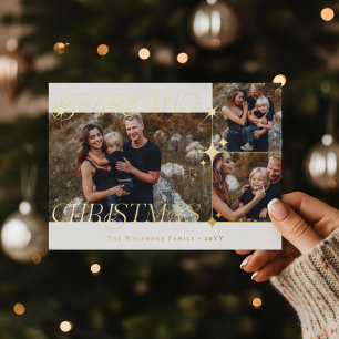 Elegant Christmas Sparkle Photo Collage Christmas Foil Holiday Card