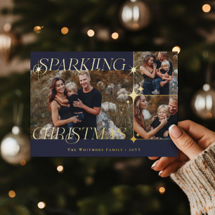 Elegant Christmas Sparkle Photo Collage Christmas Foil Holiday Card
