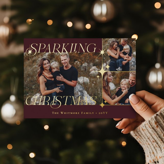Elegant Christmas Sparkle Photo Collage Christmas Foil Holiday Card (Elegant Christmas Sparkle Photo Collage Christmas Foil Holiday Card)