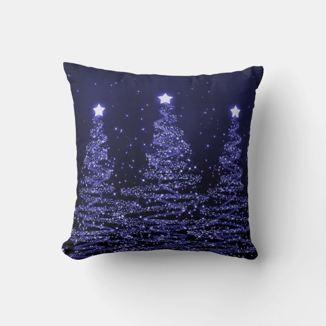 Elegant Christmas Sparkling Trees Blue  Cushion (Front)
