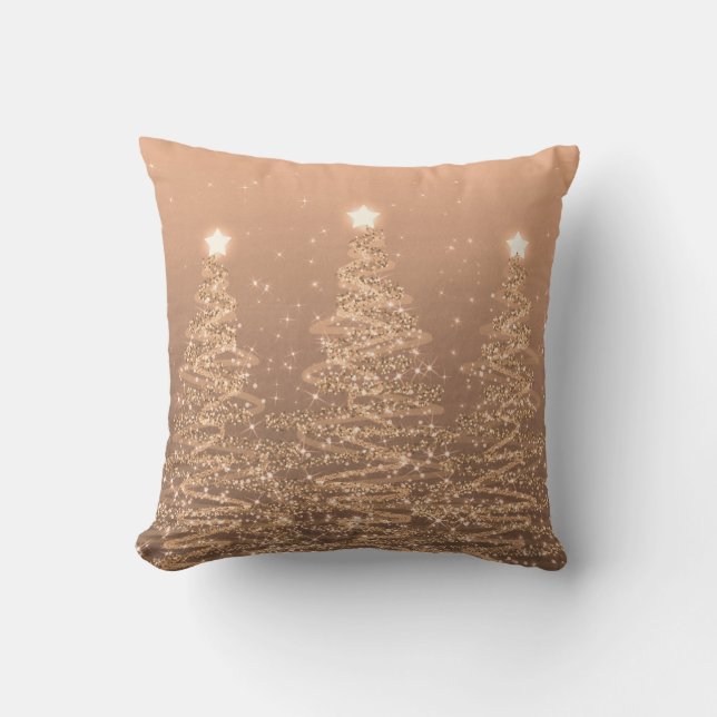 Elegant Christmas Sparkling Trees Copper  Cushion (Front)