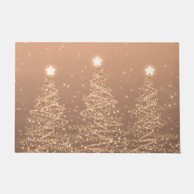 Elegant Christmas Sparkling Trees Copper Doormat (Front)