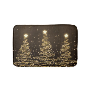 Elegant Christmas Sparkling Trees Gold Bath Mat