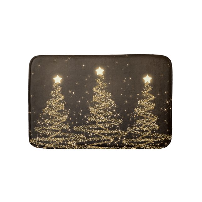 Elegant Christmas Sparkling Trees Gold Bath Mat (Front)