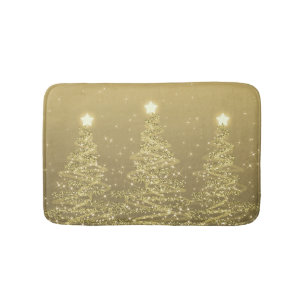 Elegant Christmas Sparkling Trees Gold  Bath Mat