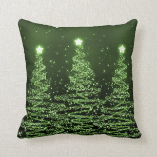 Elegant Christmas Sparkling Trees Green  Cushion