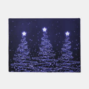 Elegant Christmas Sparkling Trees Navy Blue Doormat