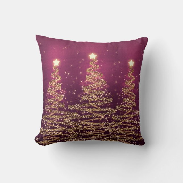 Elegant Christmas Sparkling Trees Pink Purple Cushion (Front)