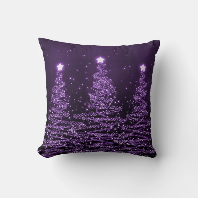 Elegant Christmas Sparkling Trees Purple  Cushion (Front)