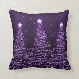 Elegant Christmas Sparkling Trees Purple  Cushion