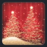 Elegant Christmas Sparkling Trees Red  Square Sticker<br><div class="desc">Elegant Christmas sticker template with sparkling Christmas Trees on red. Impress your friends with this sophisticated and elegant label design. Fully customisable!</div>