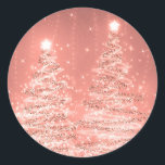 Elegant Christmas Sparkling Trees Rose Gold Classic Round Sticker<br><div class="desc">Elegant Christmas sticker template with sparkling Christmas Trees on Rose Gold. Impress your friends with this sophisticated and elegant label design. Fully customisable!</div>