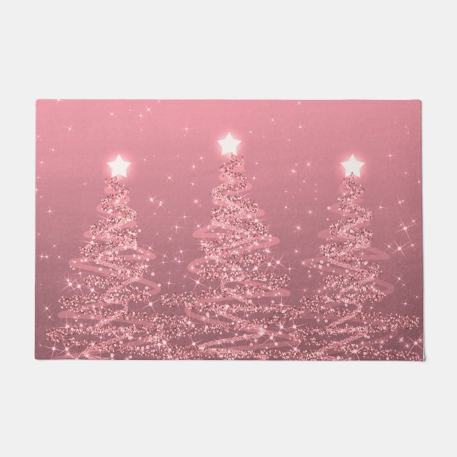 Elegant Christmas Sparkling Trees Rose Gold  Doormat (Front)