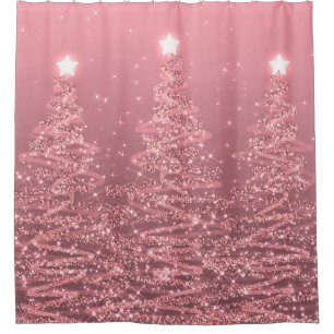 Elegant Christmas Sparkling Trees Rose Gold  Shower Curtain
