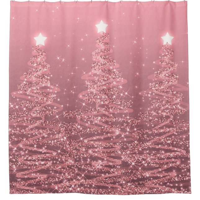 Elegant Christmas Sparkling Trees Rose Gold  Shower Curtain (Front)
