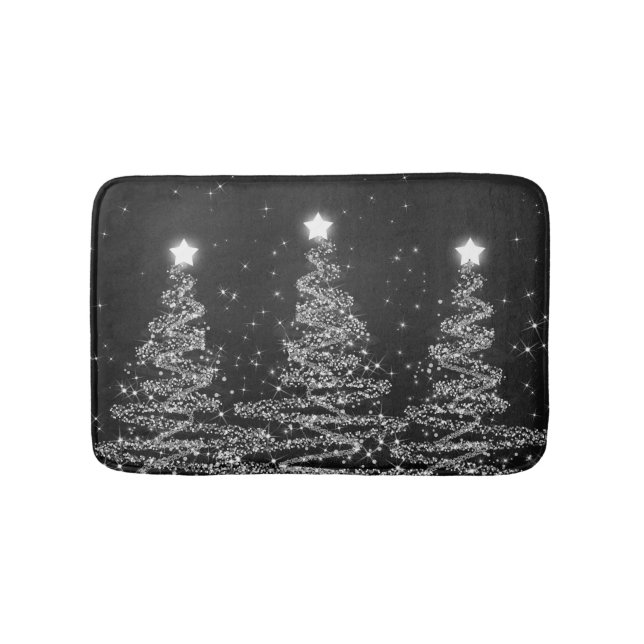 Elegant Christmas Sparkling Trees Silver Bath Mat (Front)