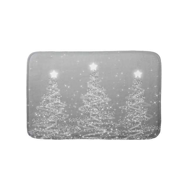 Elegant Christmas Sparkling Trees Silver  Bath Mat (Front)