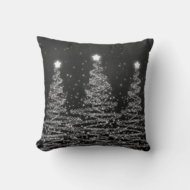 Elegant Christmas Sparkling Trees Silver  Cushion (Front)