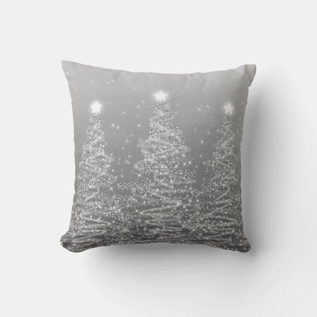 Elegant Christmas Sparkling Trees Silver  Cushion (Front)