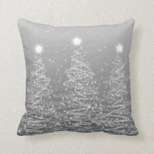 Elegant Christmas Sparkling Trees Silver  Cushion