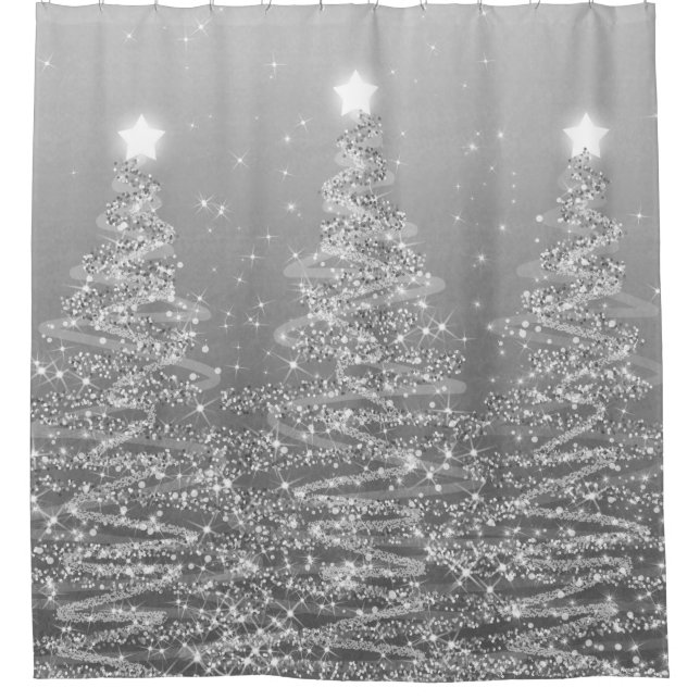 Elegant Christmas Sparkling Trees Silver  Shower Curtain (Front)