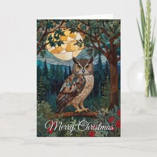 Elegant Christmas stain glass owl woodland forest Card
