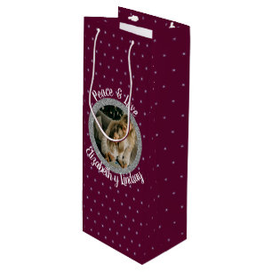 Elegant Christmas Stars Photo & Name Dark Wine Gift Bag