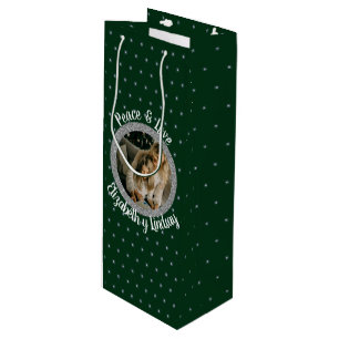 Elegant Christmas Stars Photo & Name Green Wine Gift Bag