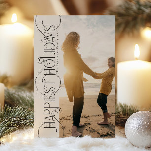elegant christmas swirls photo HAPPIEST Holiday Card